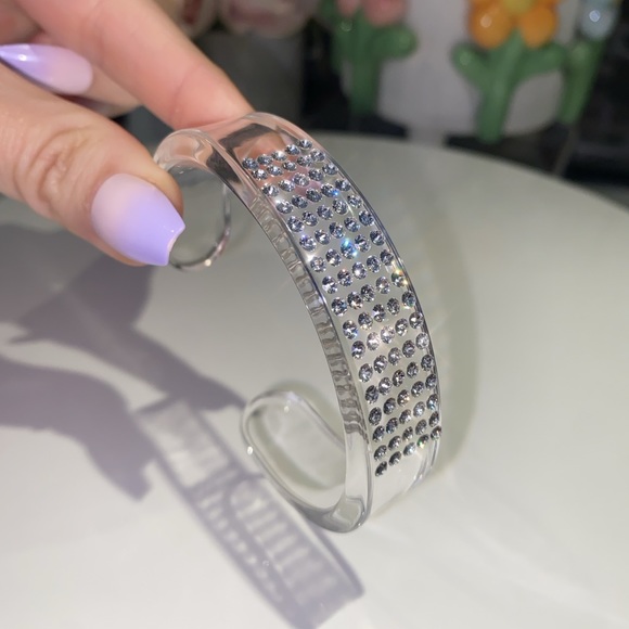 Clear Acrylic Lucite Cuff Bracelet With Crystals, Chunky Wide Crystal Cuff - Picture 11 of 11